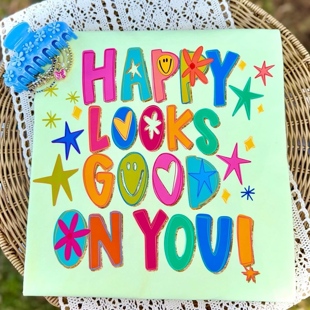 Colorful Inspirational Happy Looks Good on You Tshirt Small-2X